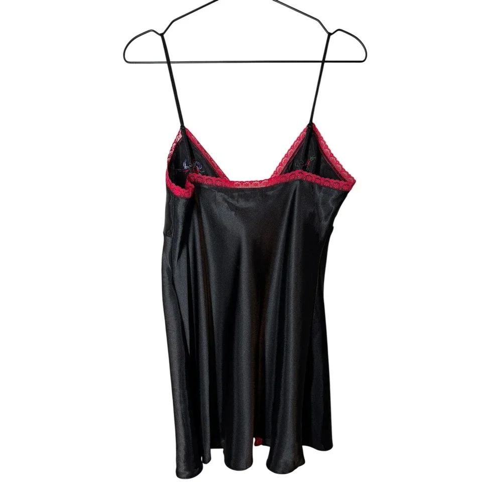 Victoria's Secret Vintage‎ Satin Babydoll Top Black Beaded Floral Medium 90s Y2K